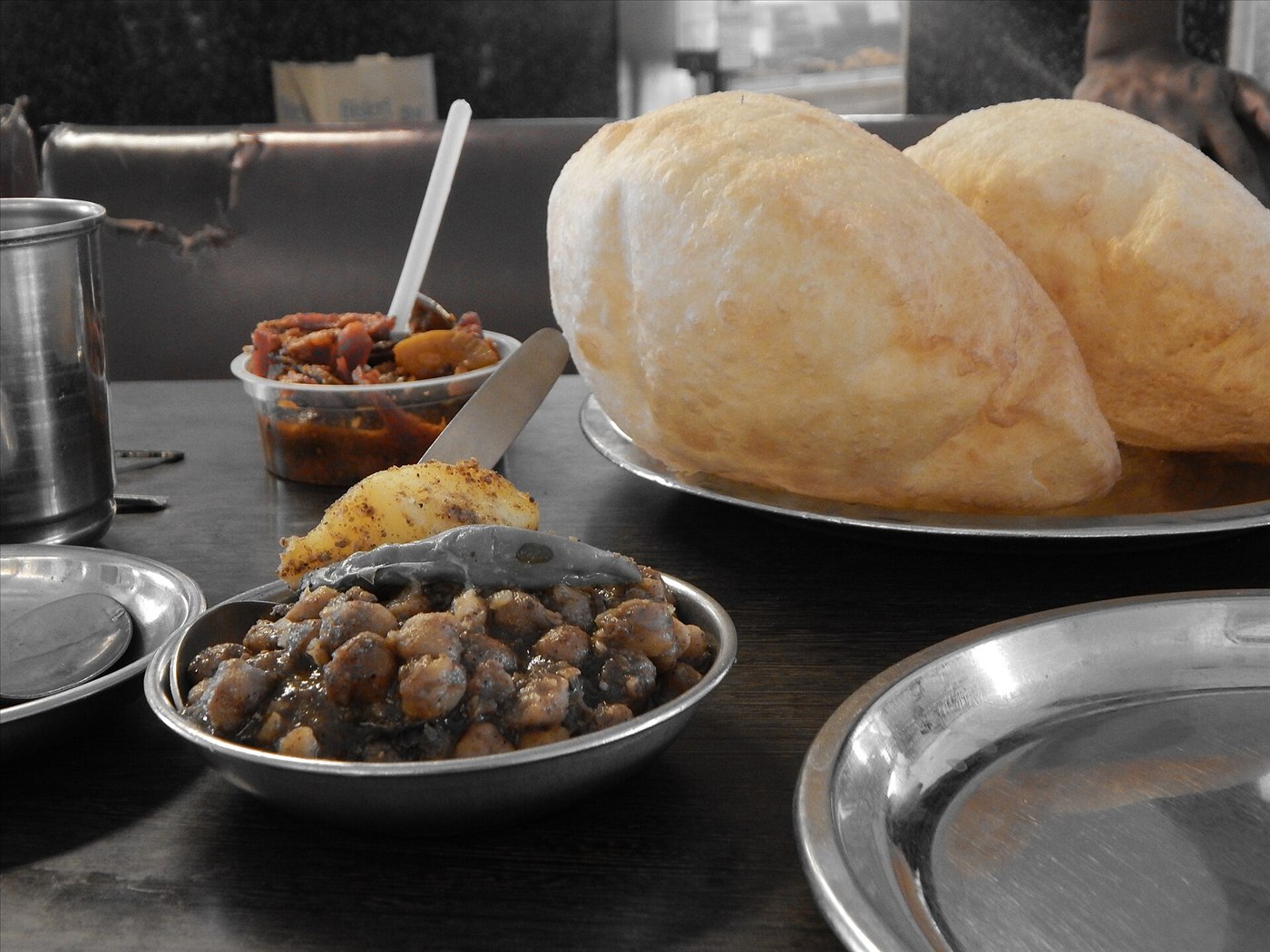 Chole bhature with fried bread and chickpea curry